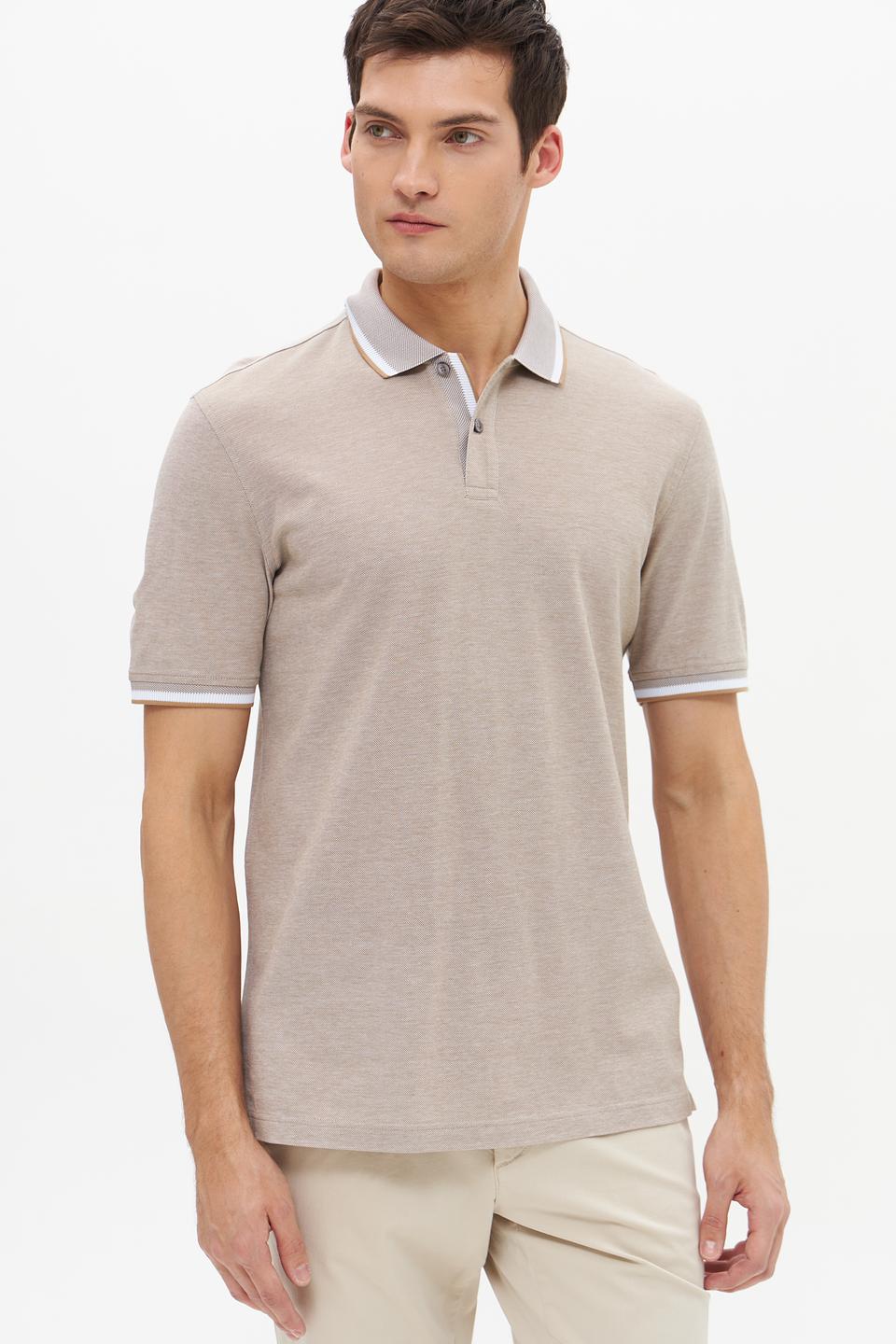 Поло Bugatti мужское бежевое с отделкой