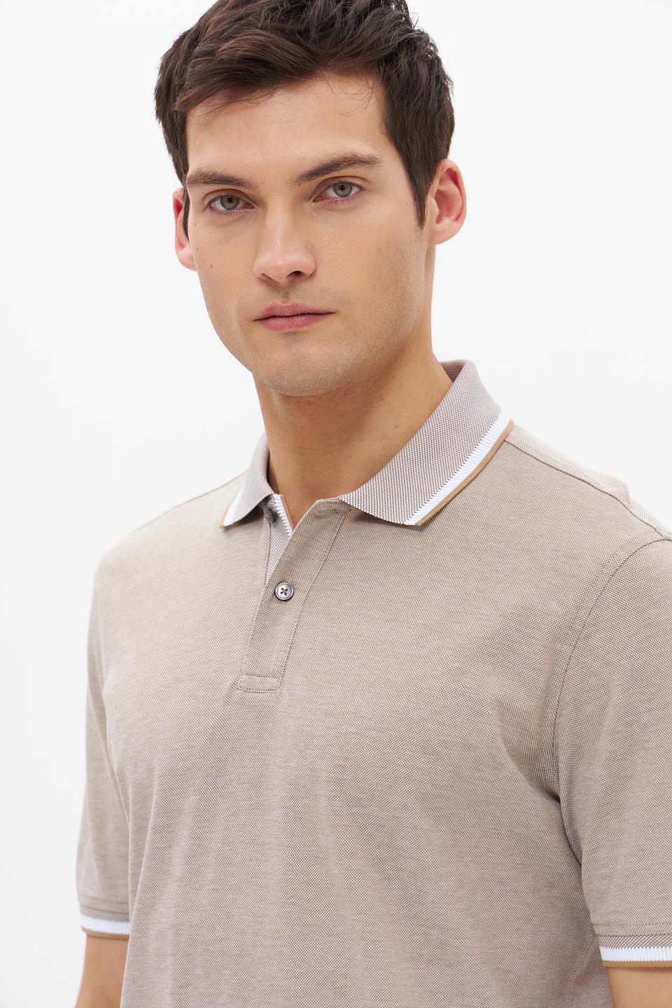 Поло Bugatti мужское бежевое с отделкой
