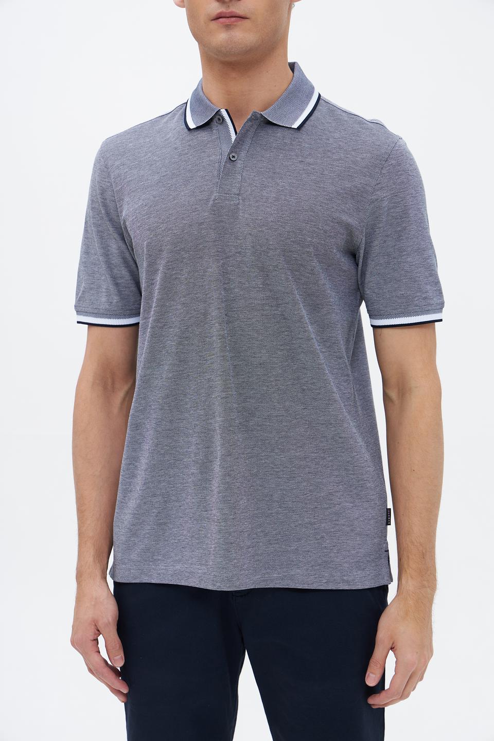 Поло Bugatti серое с белой отделкой