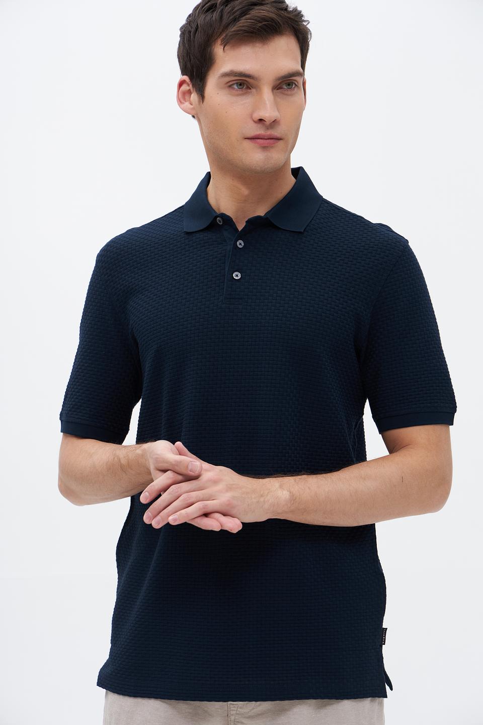 Поло Bugatti темно-синее с текстурой