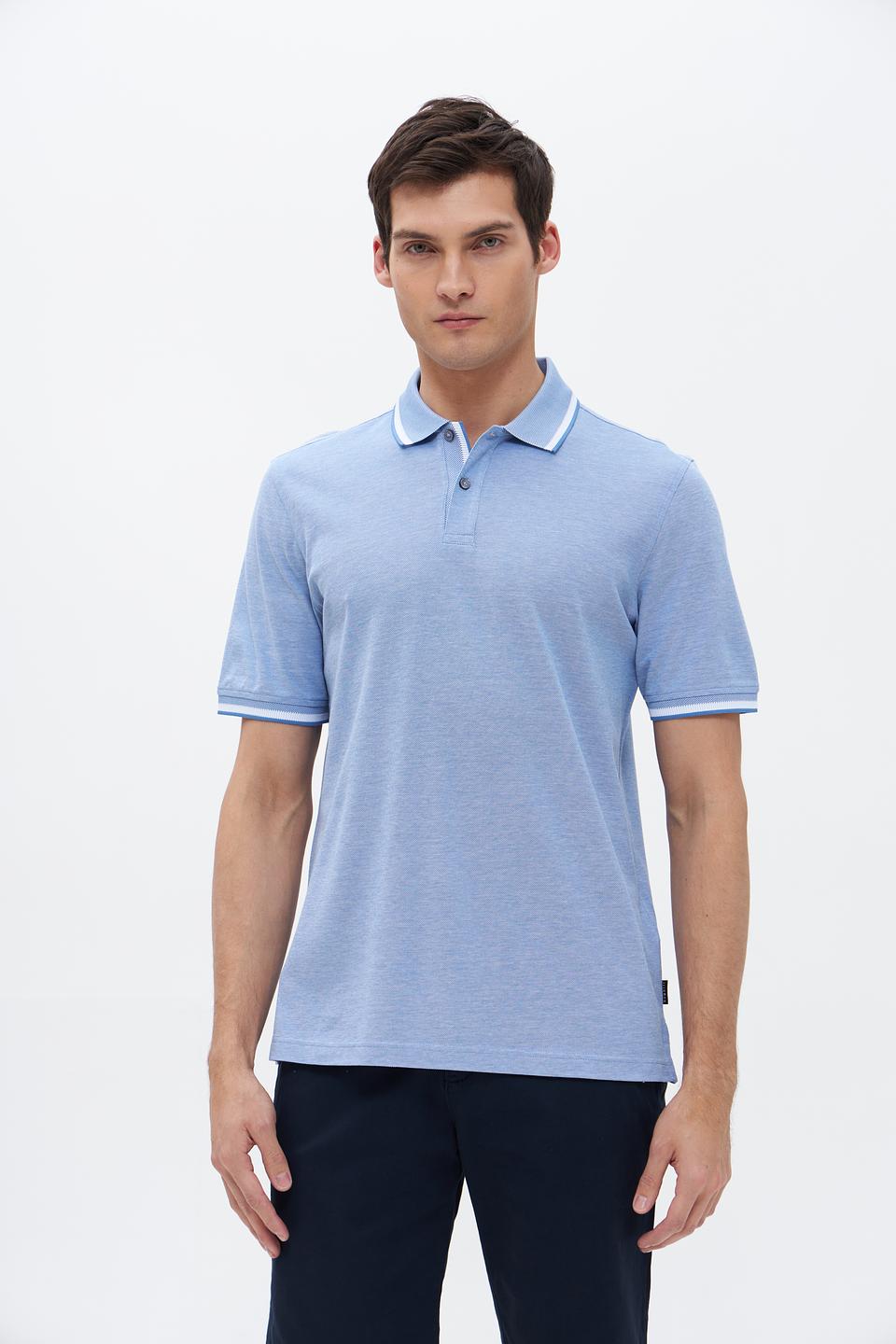 Поло Bugatti голубое с белой отделкой