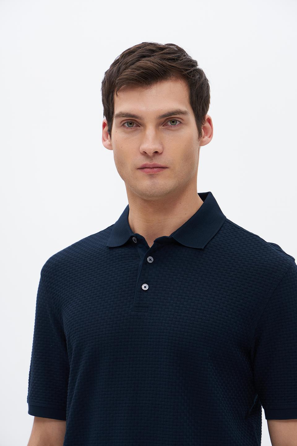 Поло Bugatti темно-синее с текстурой