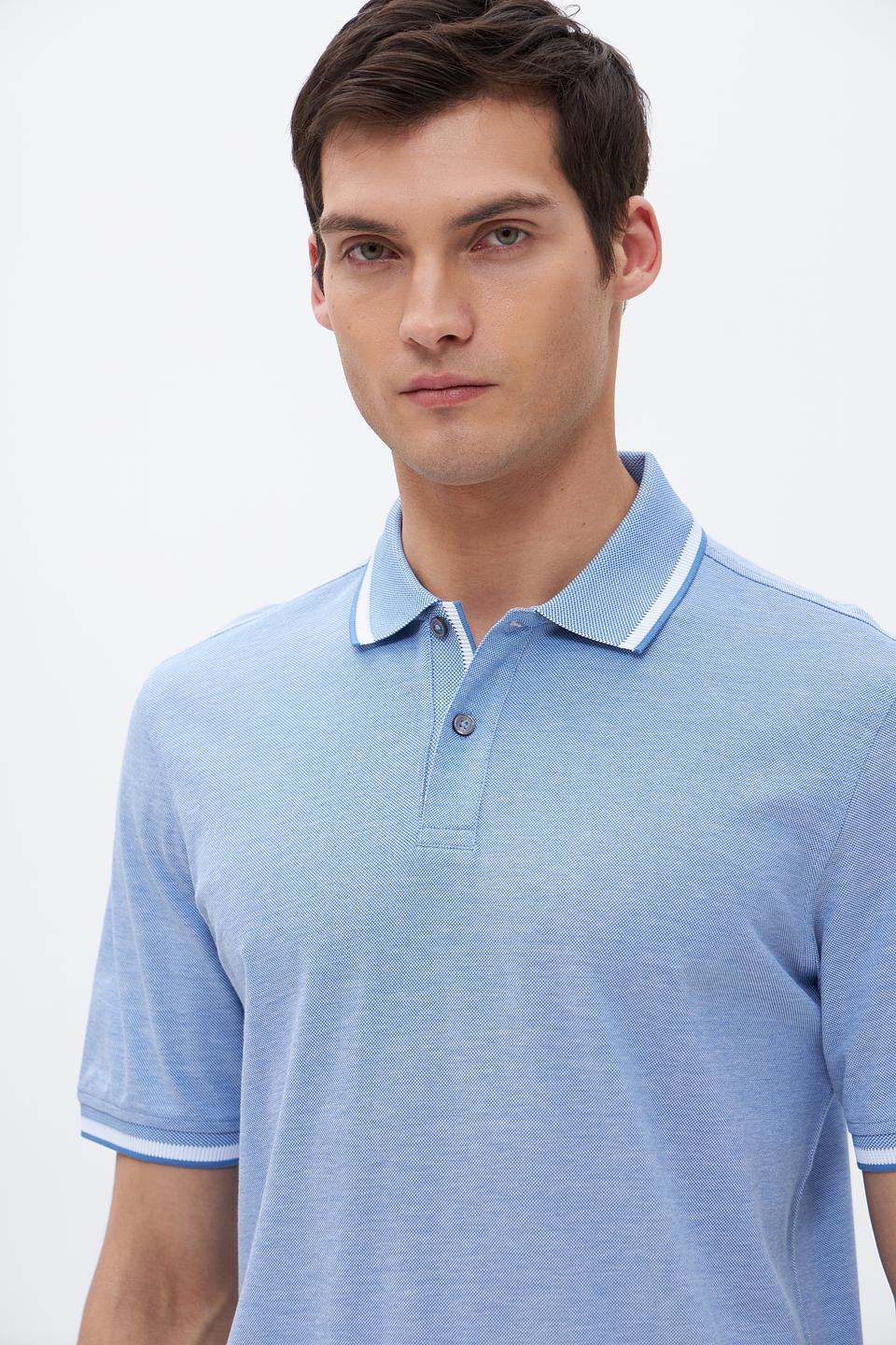 Поло Bugatti голубое с белой отделкой