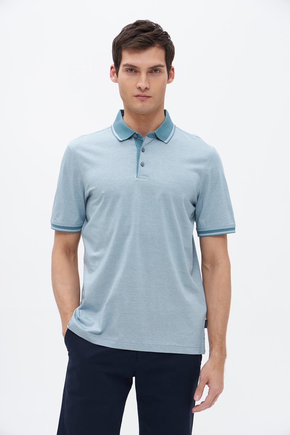 Поло Bugatti голубое с отделкой