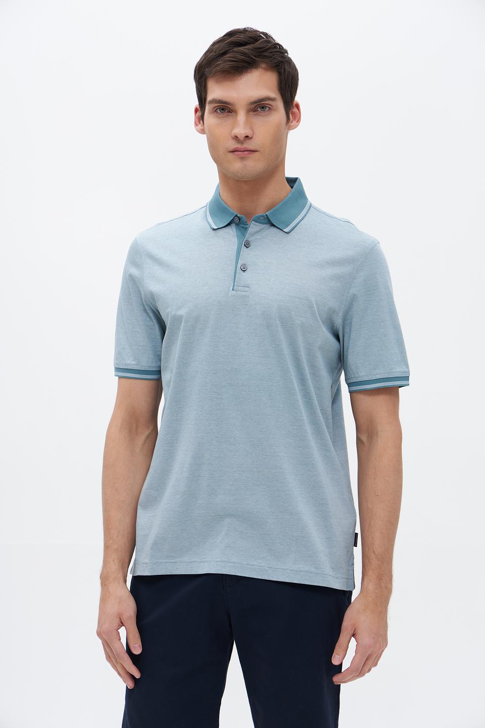 Поло Bugatti голубое с отделкой
