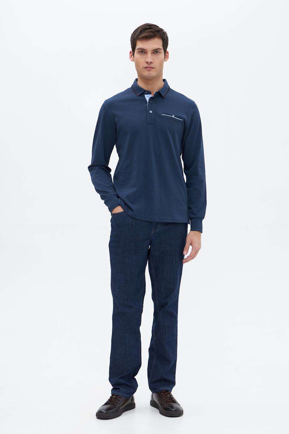 Поло Granchio с длинным рукавом синее