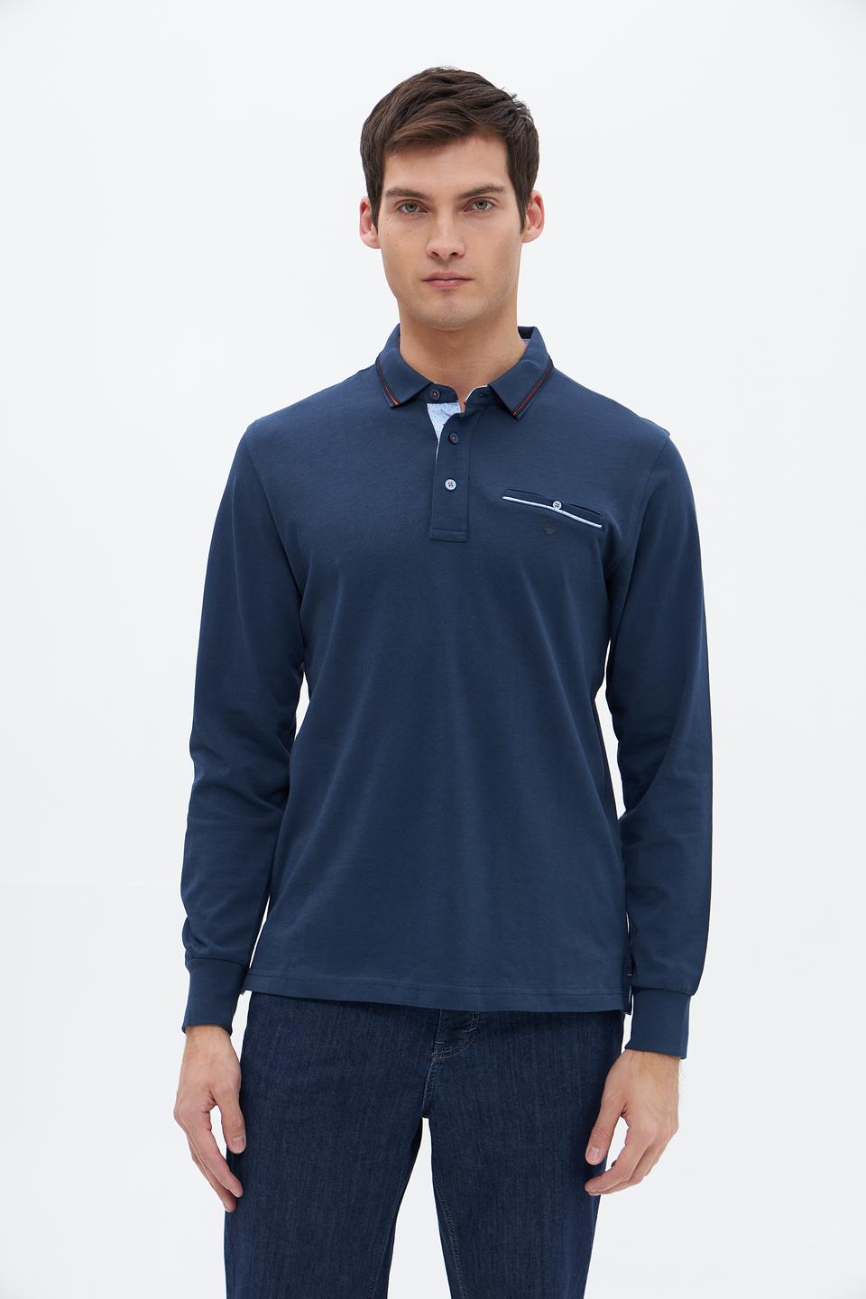 Поло Granchio с длинным рукавом синее
