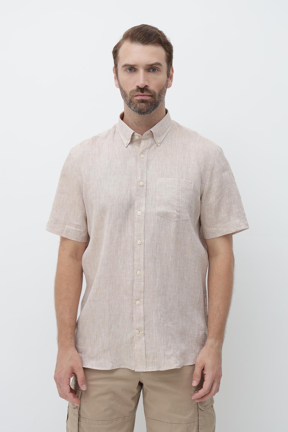 Рубашка кр Bugatti лен бежевый