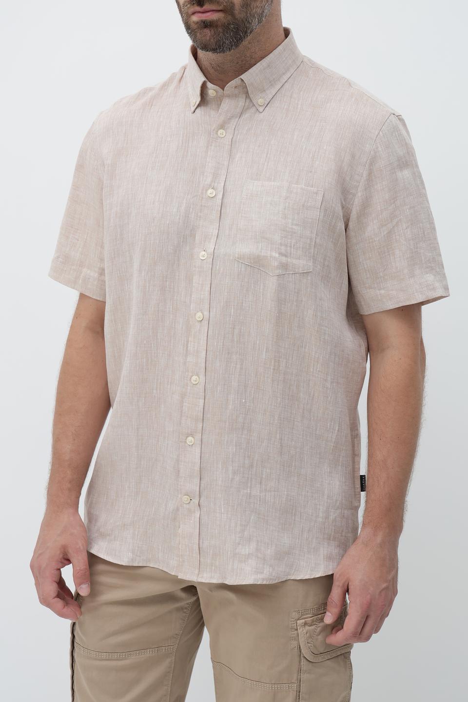 Рубашка кр Bugatti лен бежевый