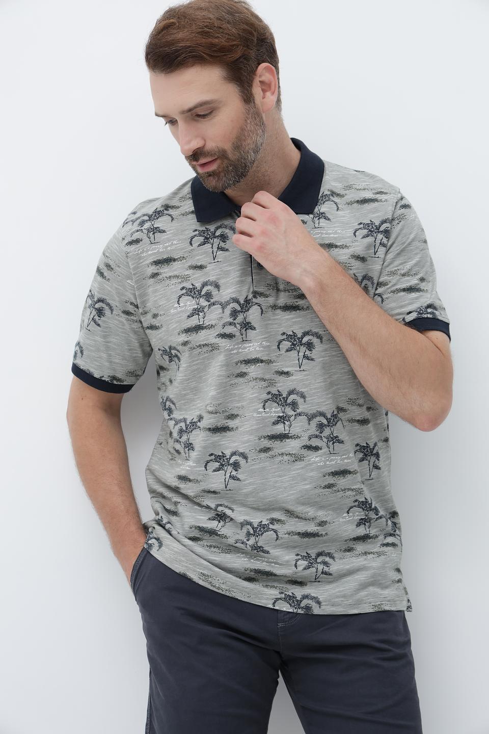 Поло Casa Moda с принтом пальм серый