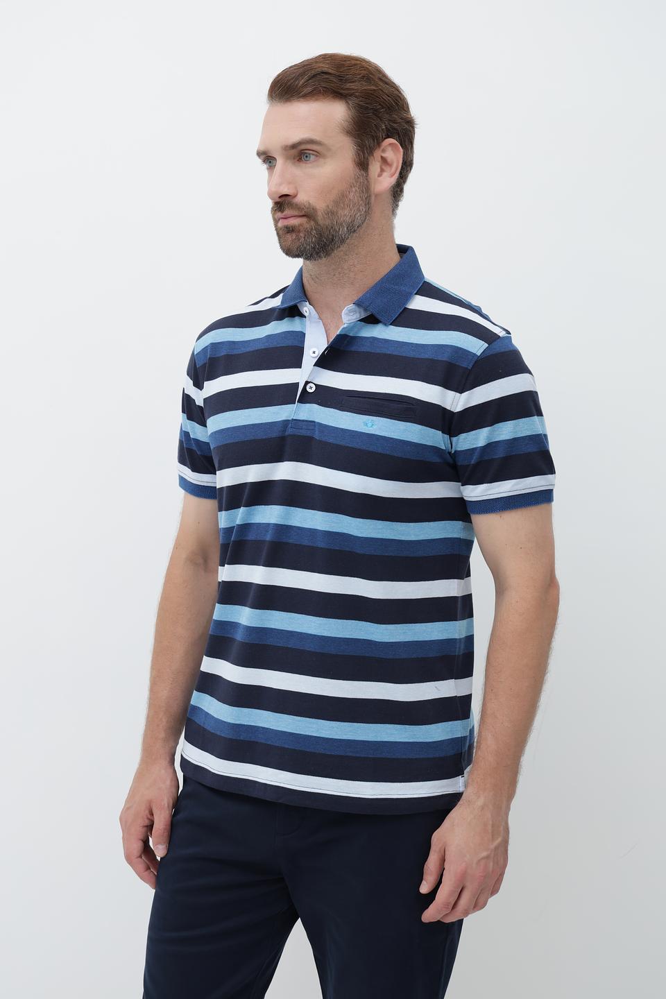 Поло Granchio в полоску синий