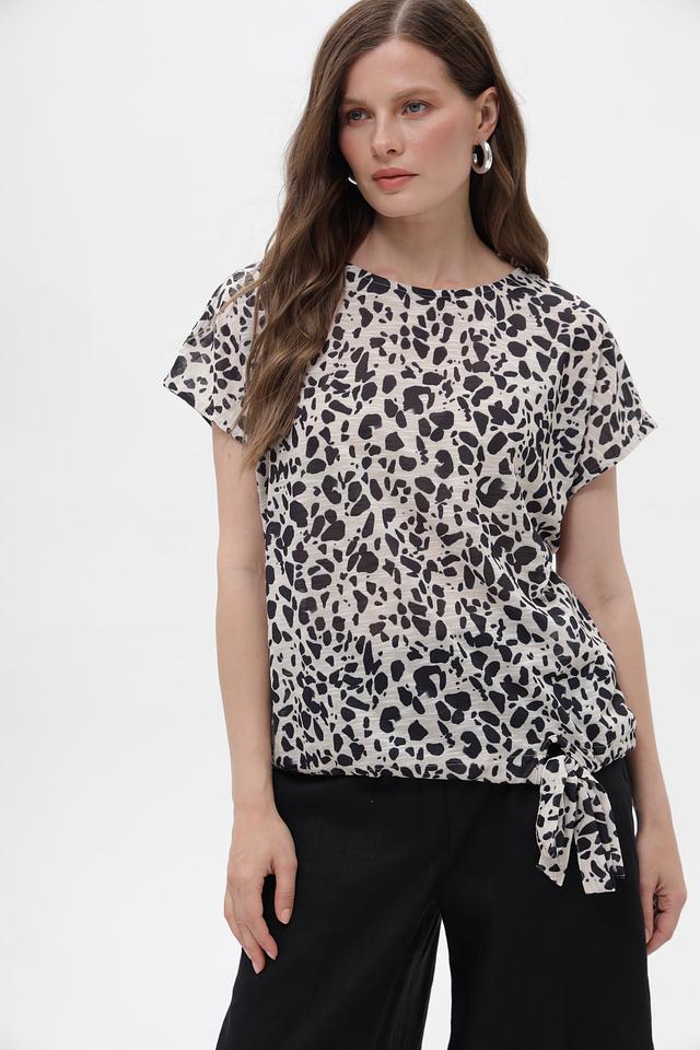 Блуза Taifun с принтом и завязкой чёрно-белая