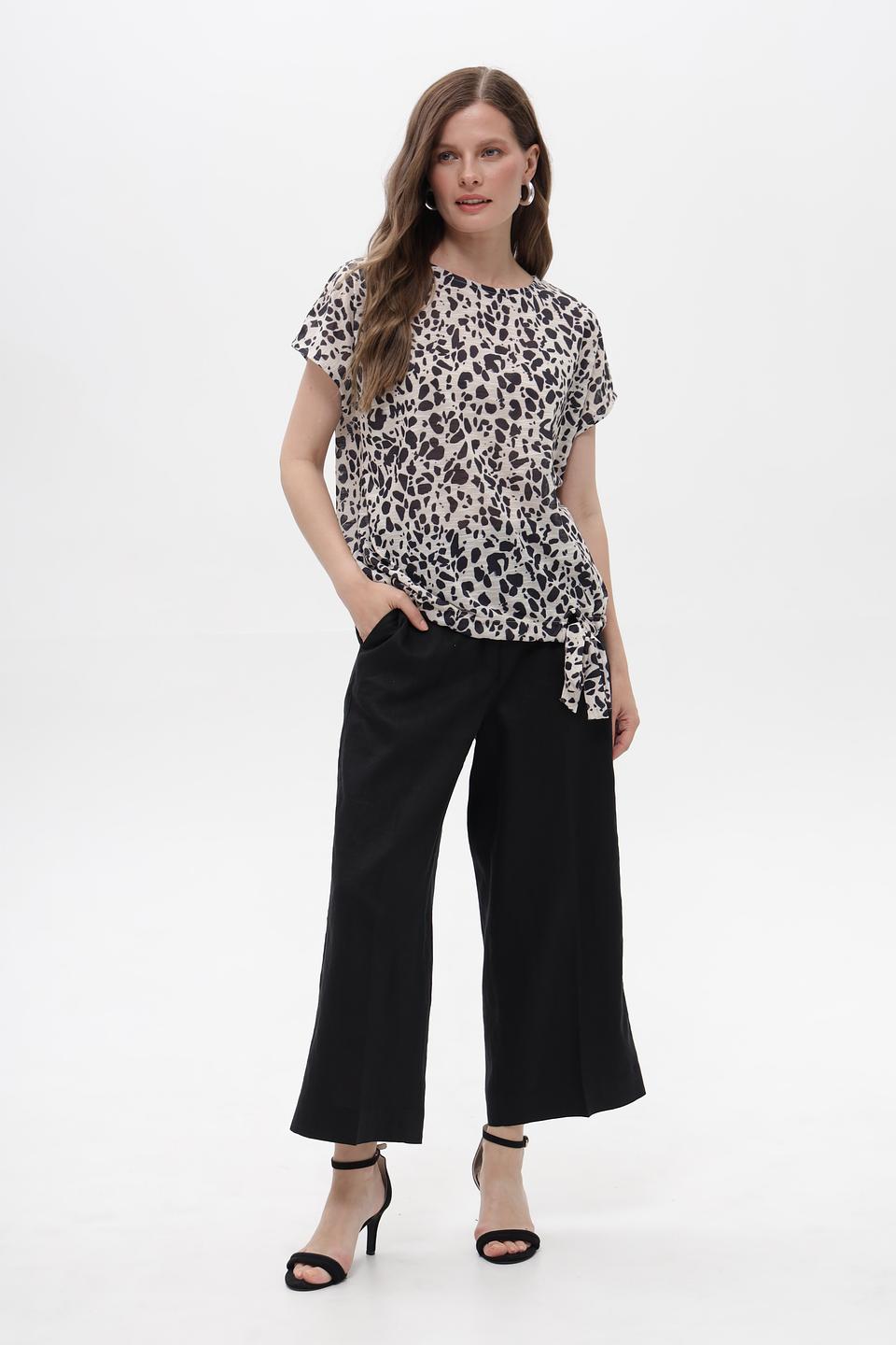 Блуза Taifun с принтом и завязкой чёрно-белая