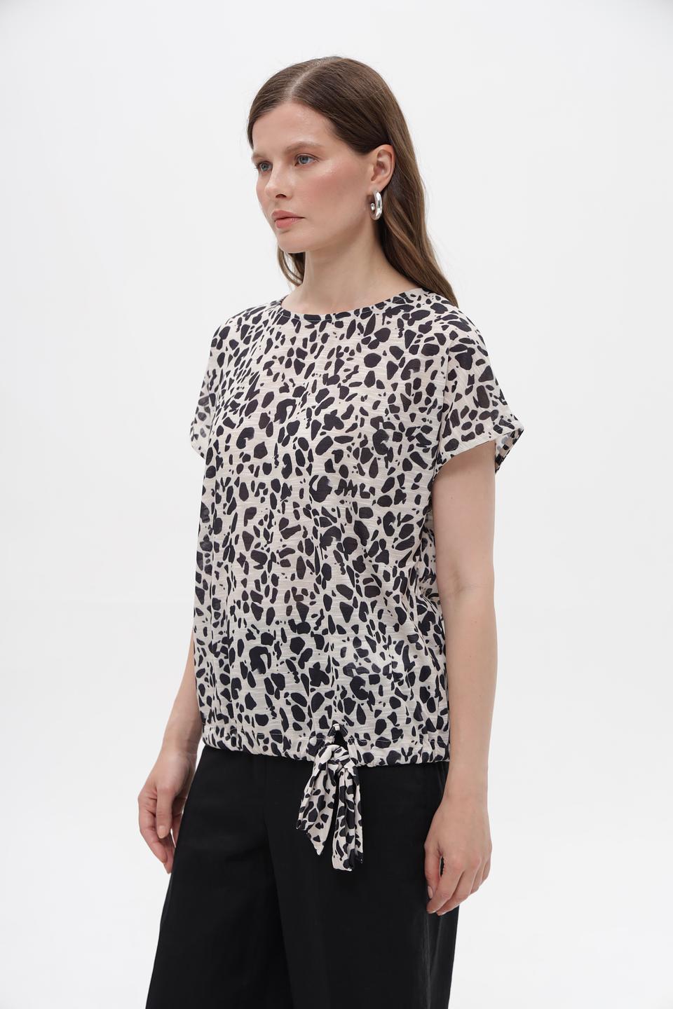 Блуза Taifun с принтом и завязкой чёрно-белая