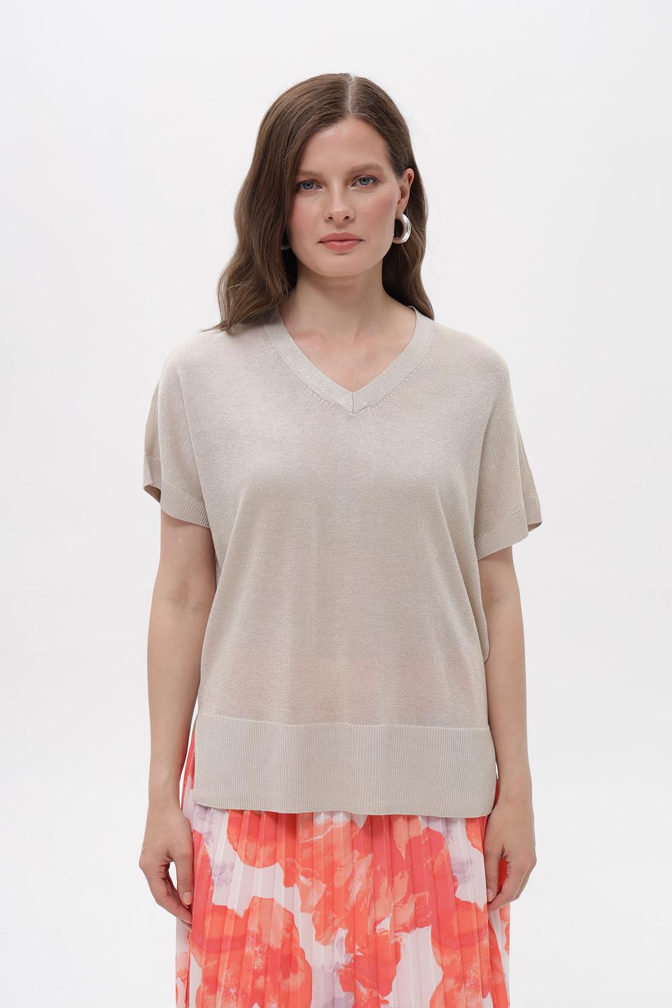 Пуловер Taifun бежевый с V-образным вырезом