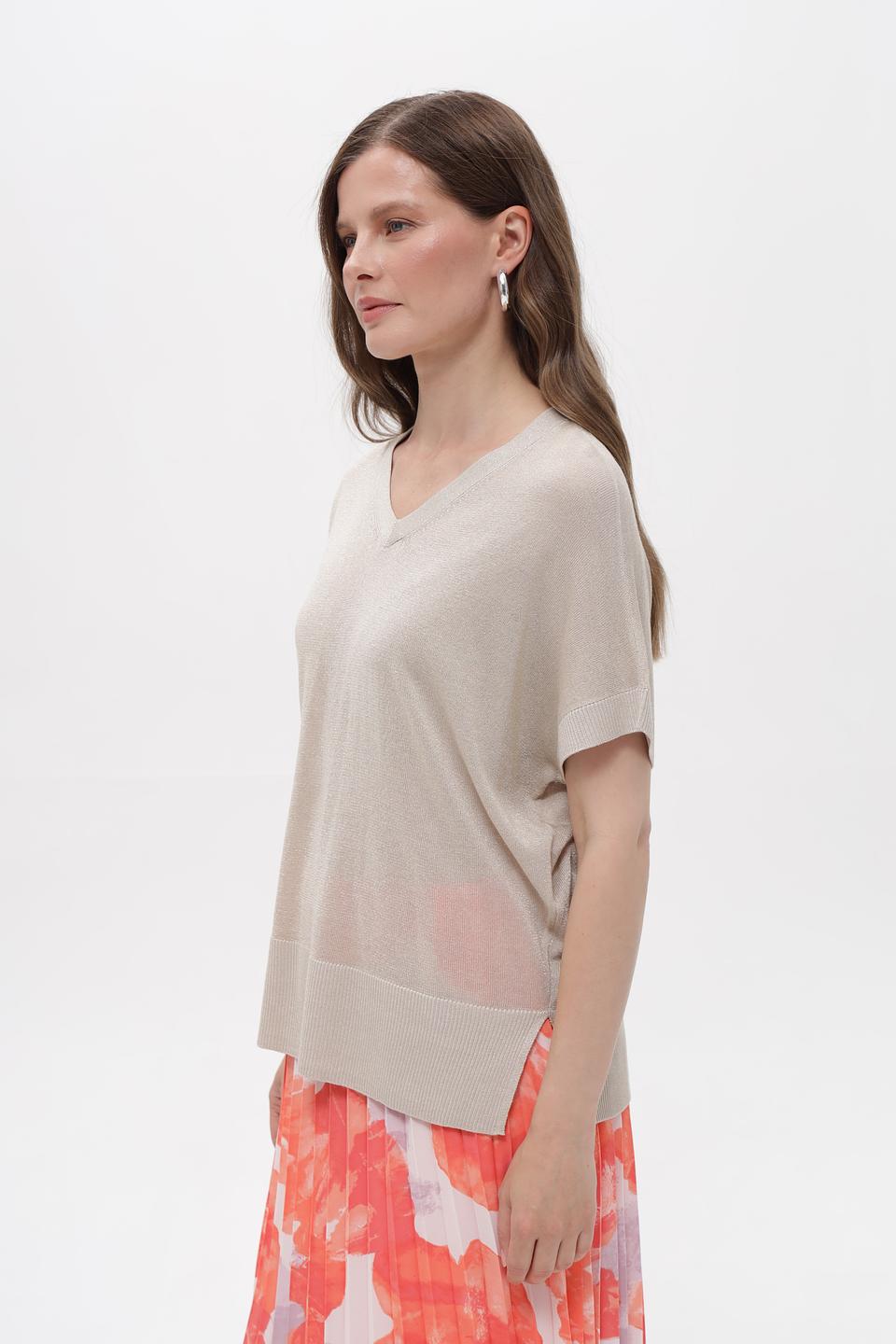 Пуловер Taifun бежевый с V-образным вырезом