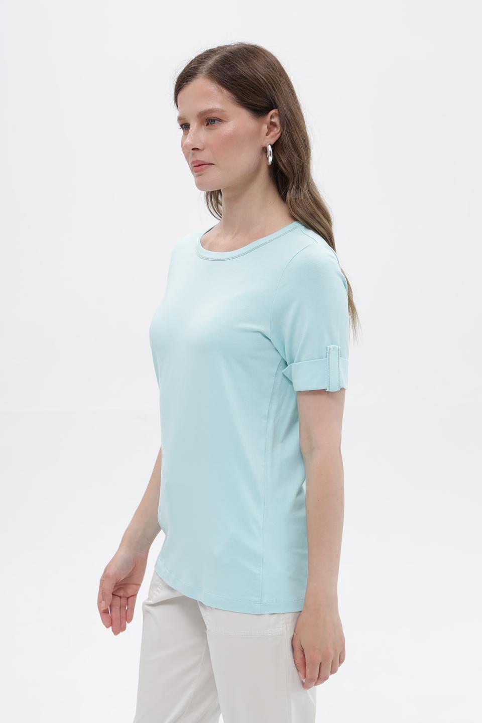 Футболка Bianca с рукавами-манжетами голубая