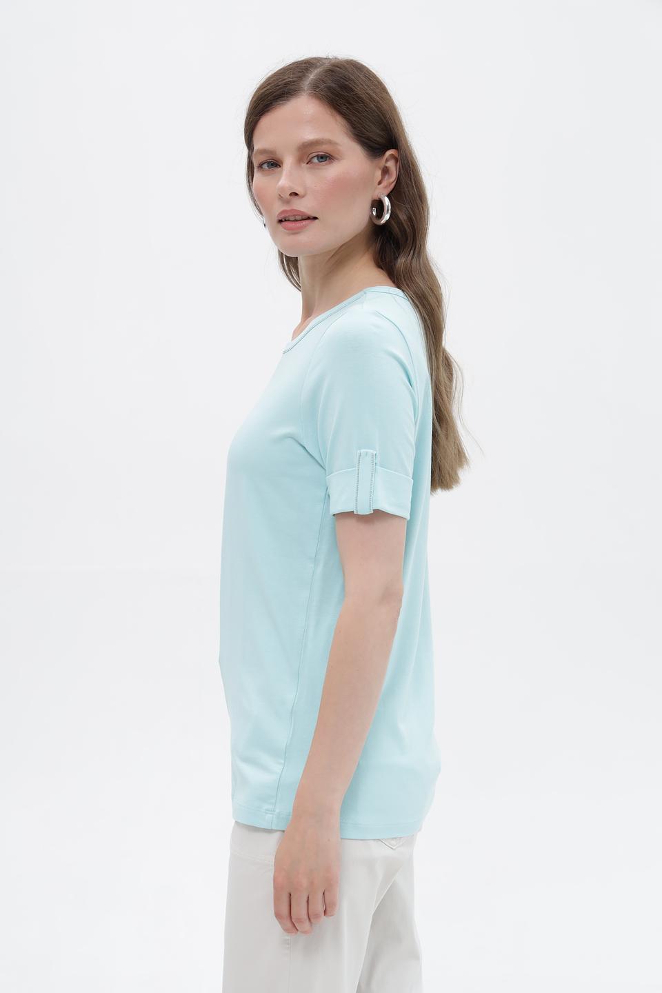 Футболка Bianca с рукавами-манжетами голубая