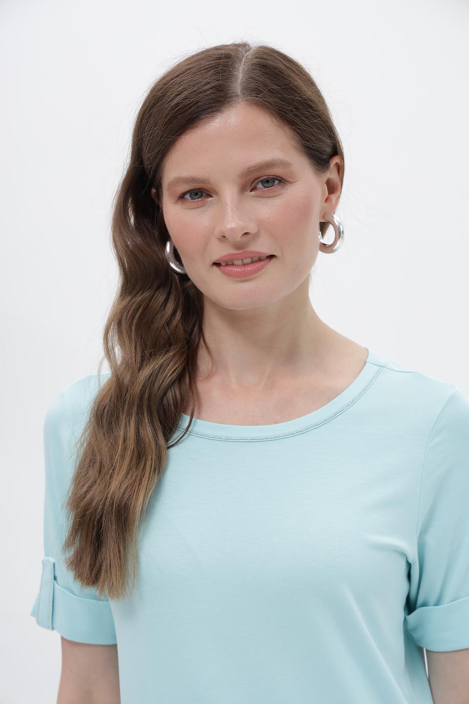 Футболка Bianca с рукавами-манжетами голубая
