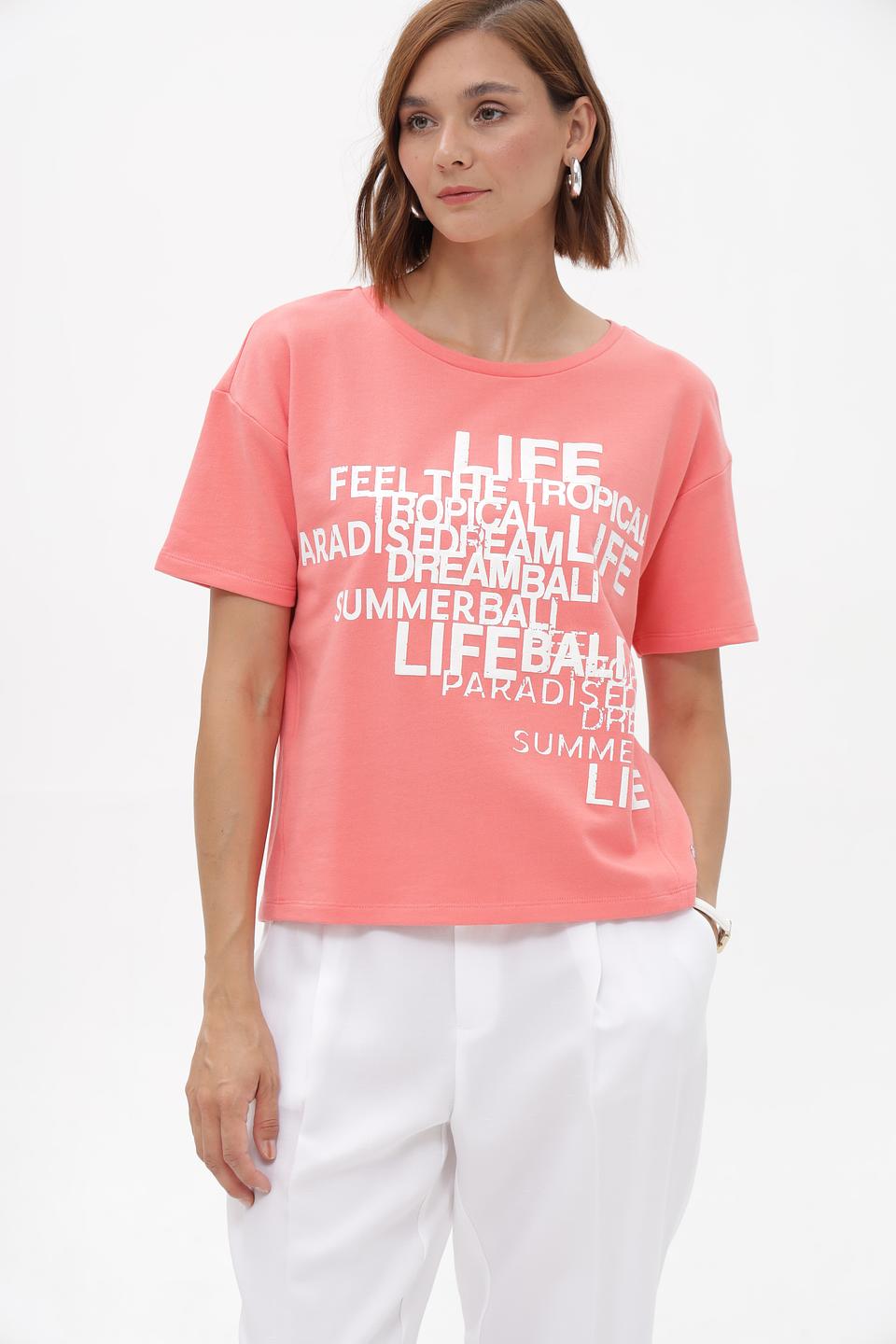 Футболка Monari кораллового цвета с принтом