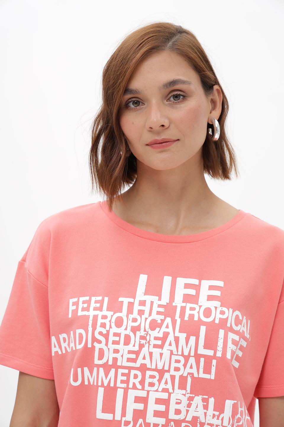 Футболка Monari кораллового цвета с принтом