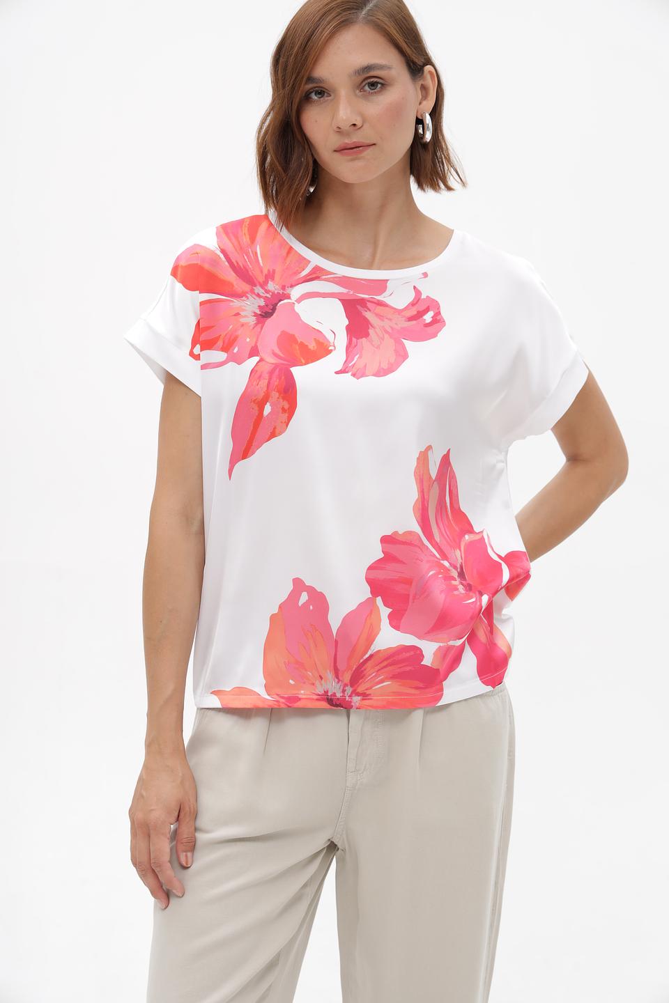 Блуза Monari белая с ярким цветочным принтом