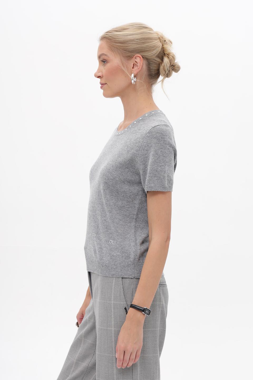 Пуловер Oui с жемчугом серый