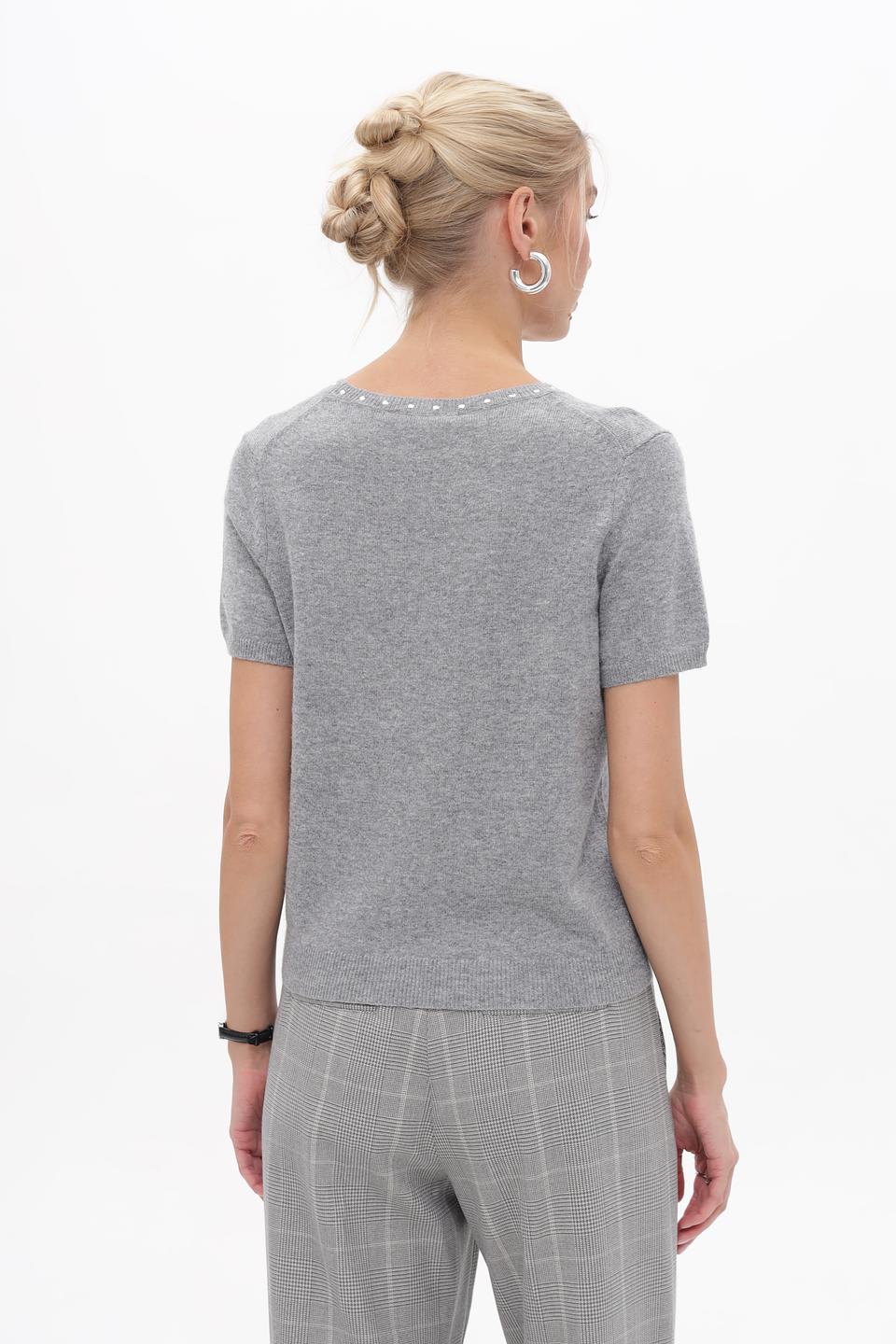 Пуловер Oui с жемчугом серый