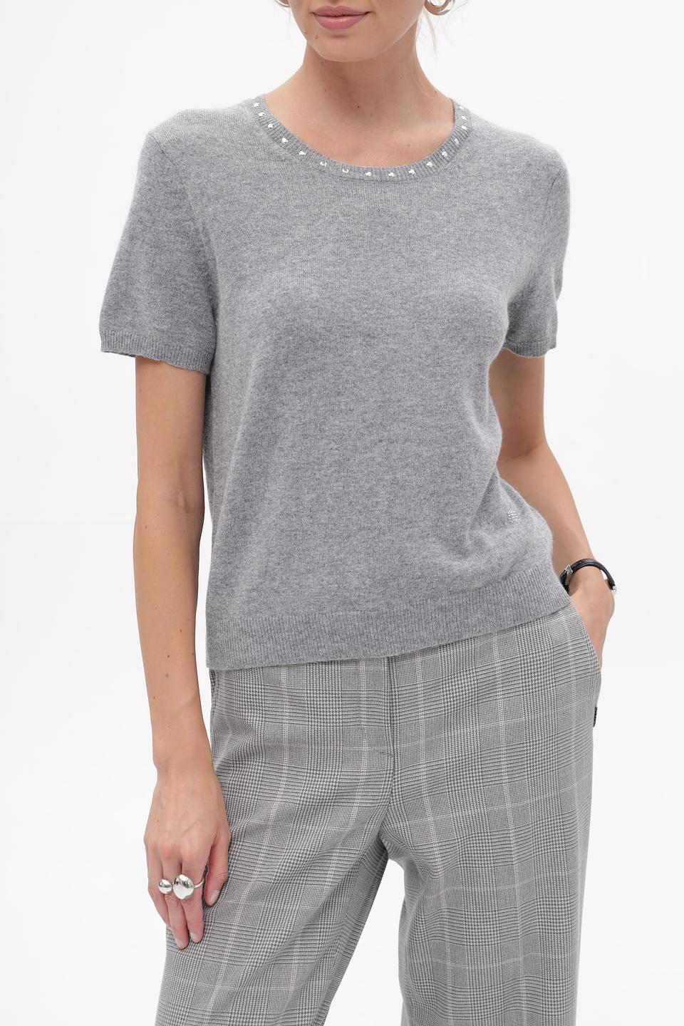 Пуловер Oui с жемчугом серый