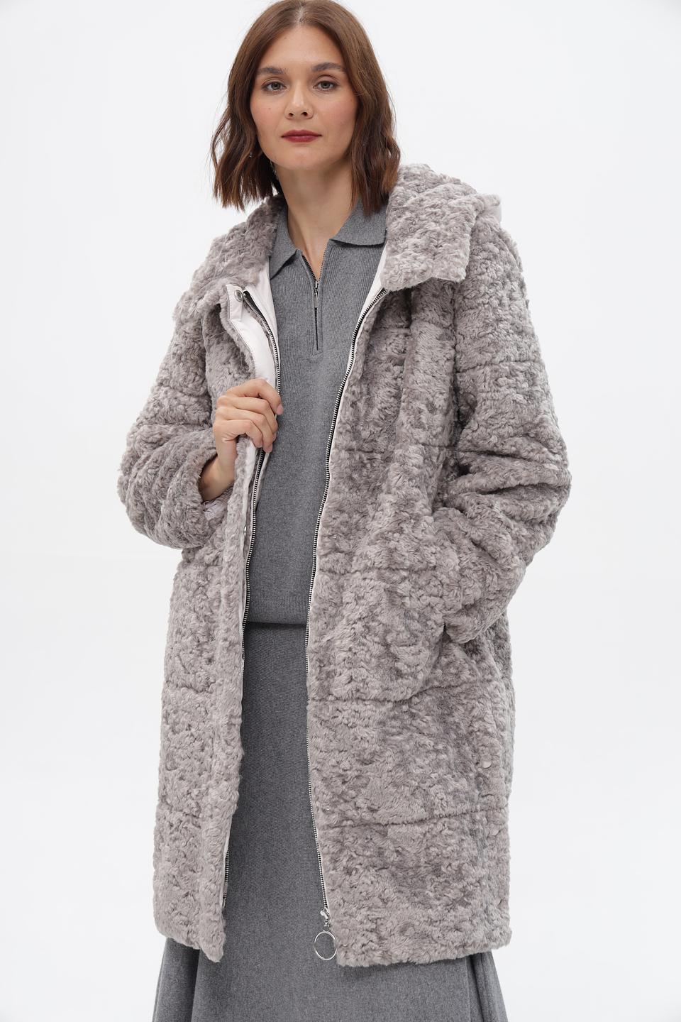 Шуба Electra style серая с капюшоном