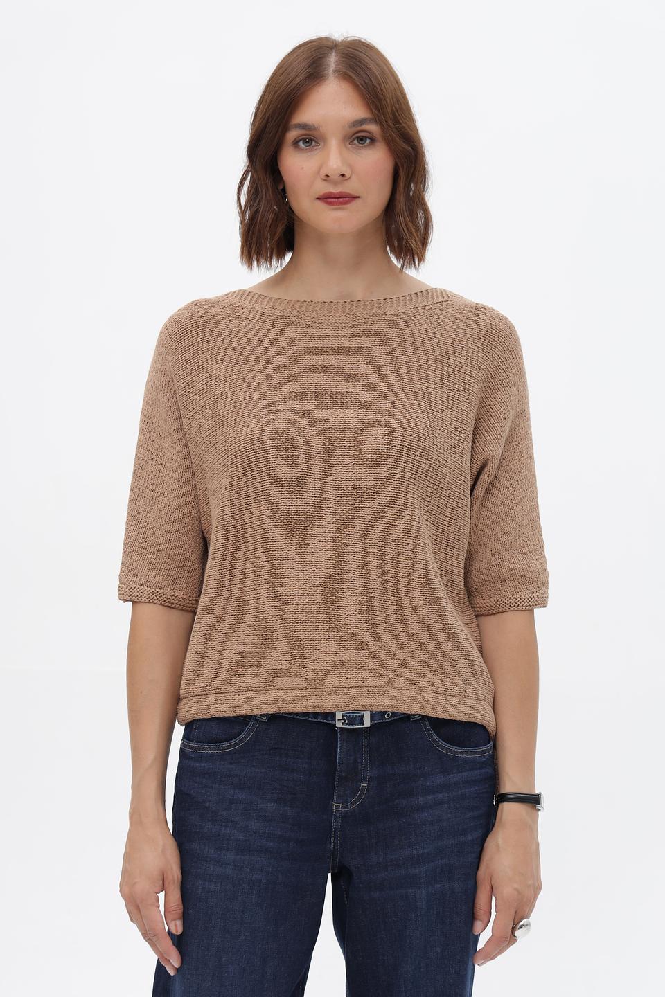 Пуловер Oui с завязками бежевый