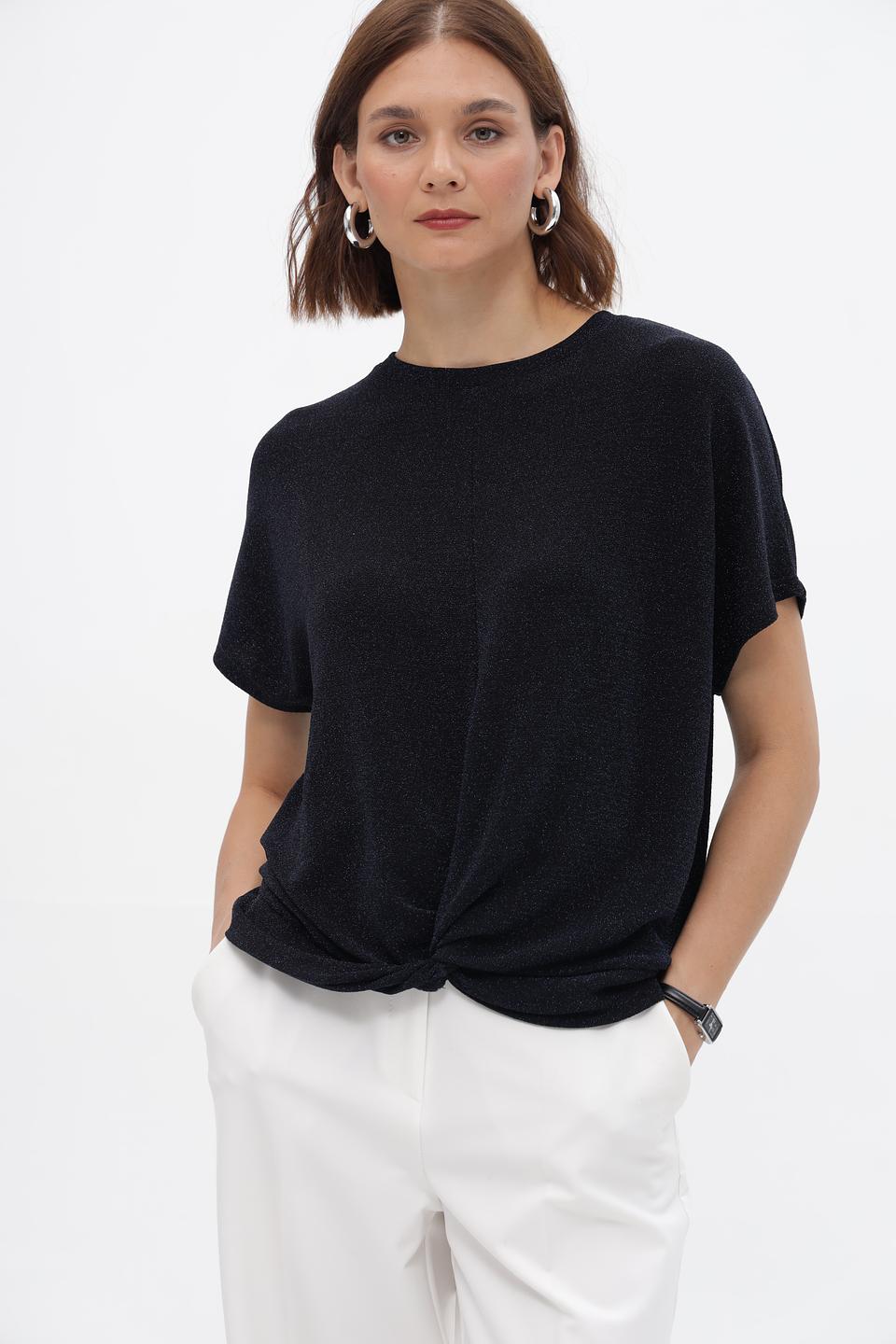 Блузка Oui с узлом темно-синяя