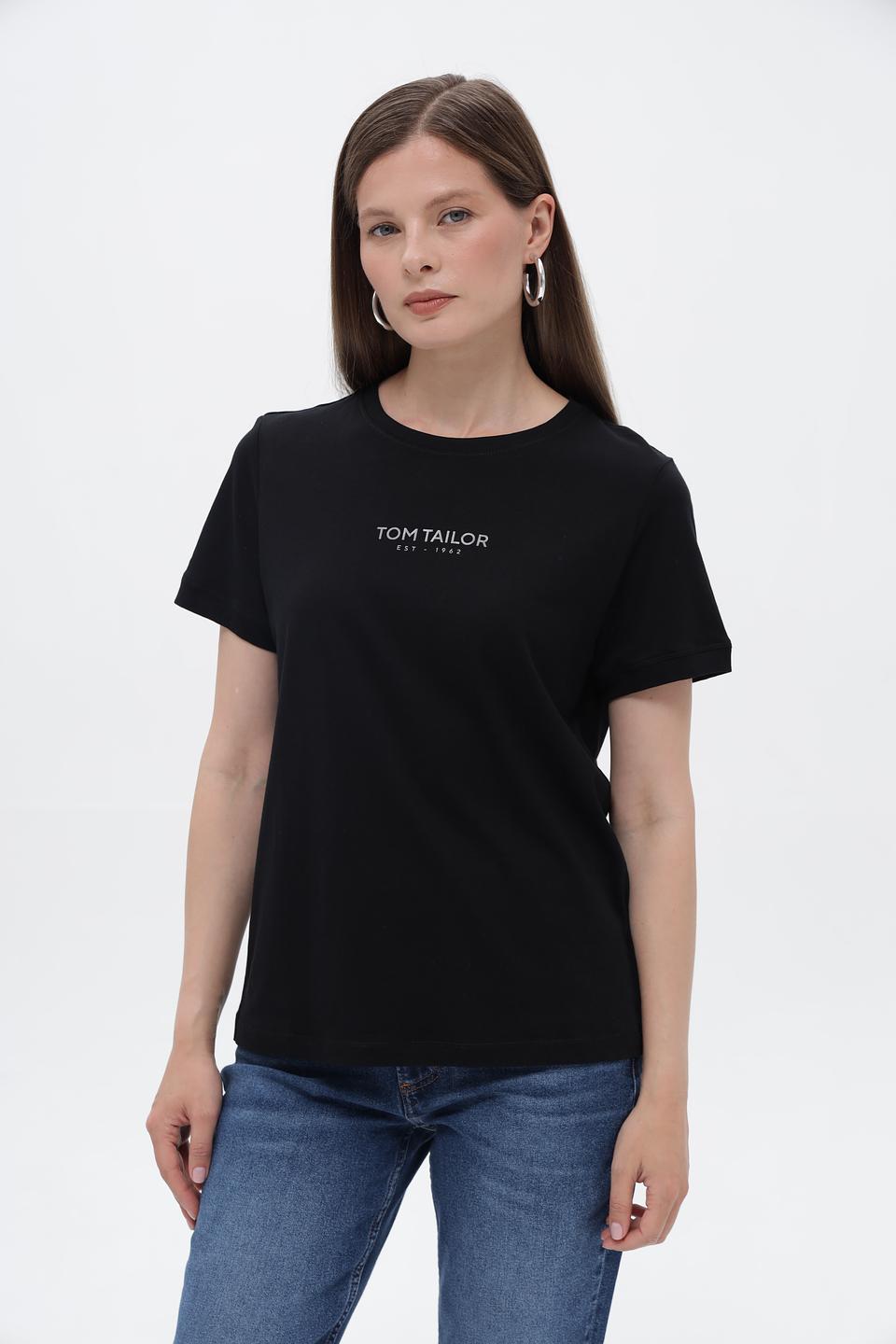 Футболка Tom Tailor женская черная с логотипом