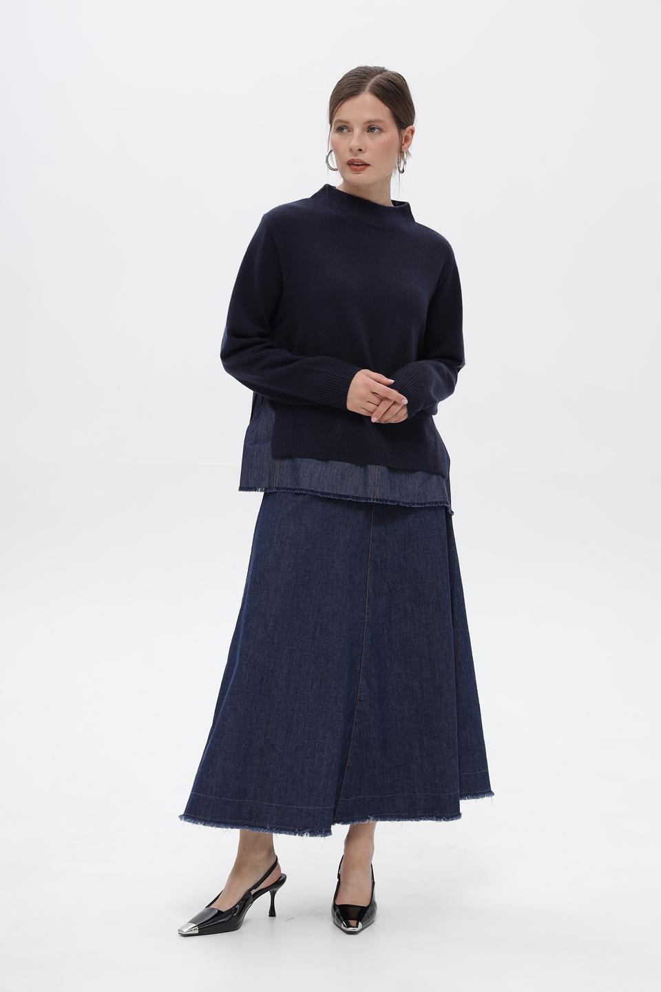 Пуловер Oui с джинсовой вставкой