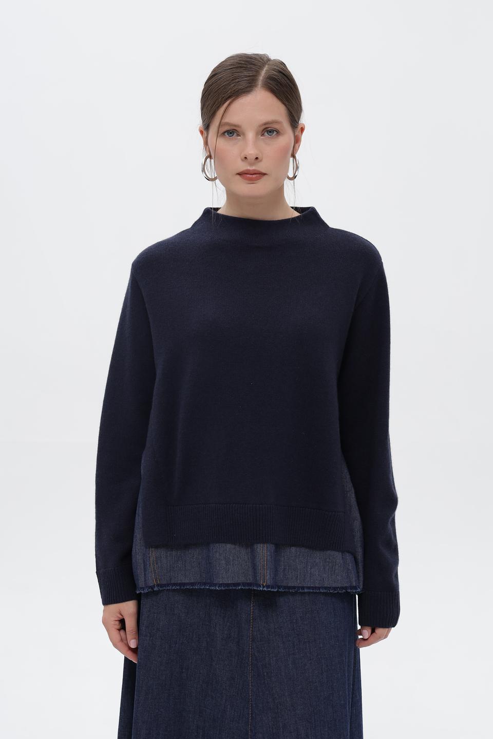 Пуловер Oui с джинсовой вставкой