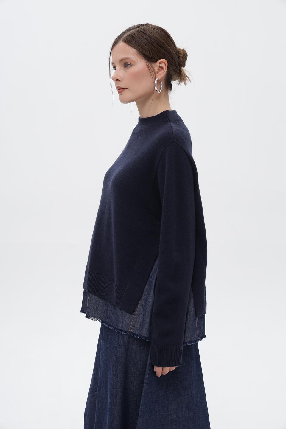 Пуловер Oui с джинсовой вставкой