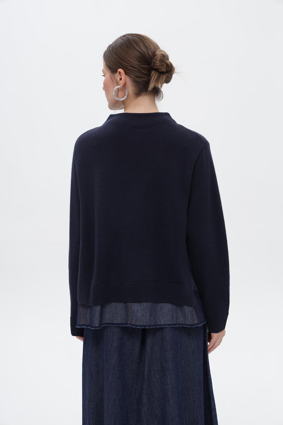 Пуловер Oui с джинсовой вставкой