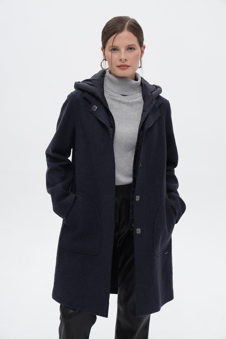 Пальто Bugatti с капюшоном тёмно-синее