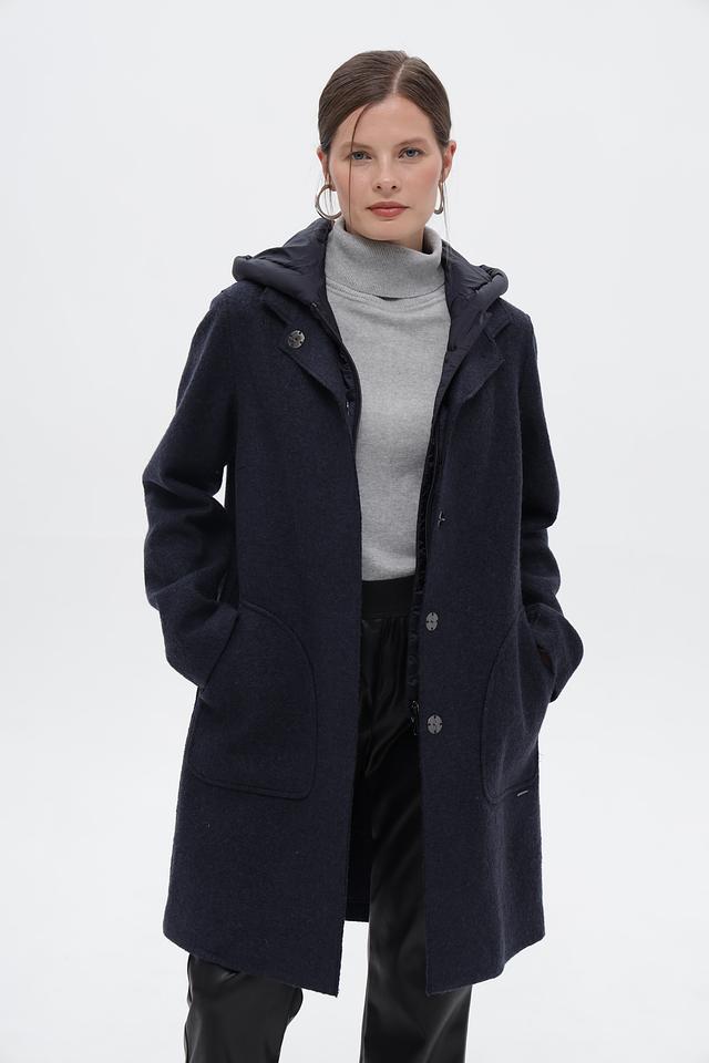 Пальто Bugatti с капюшоном тёмно-синее