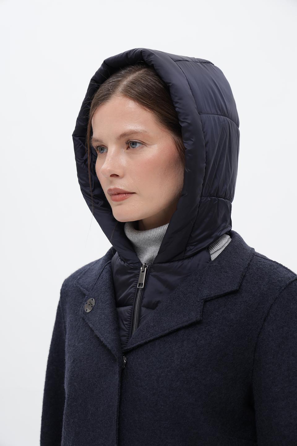 Пальто Bugatti с капюшоном тёмно-синее