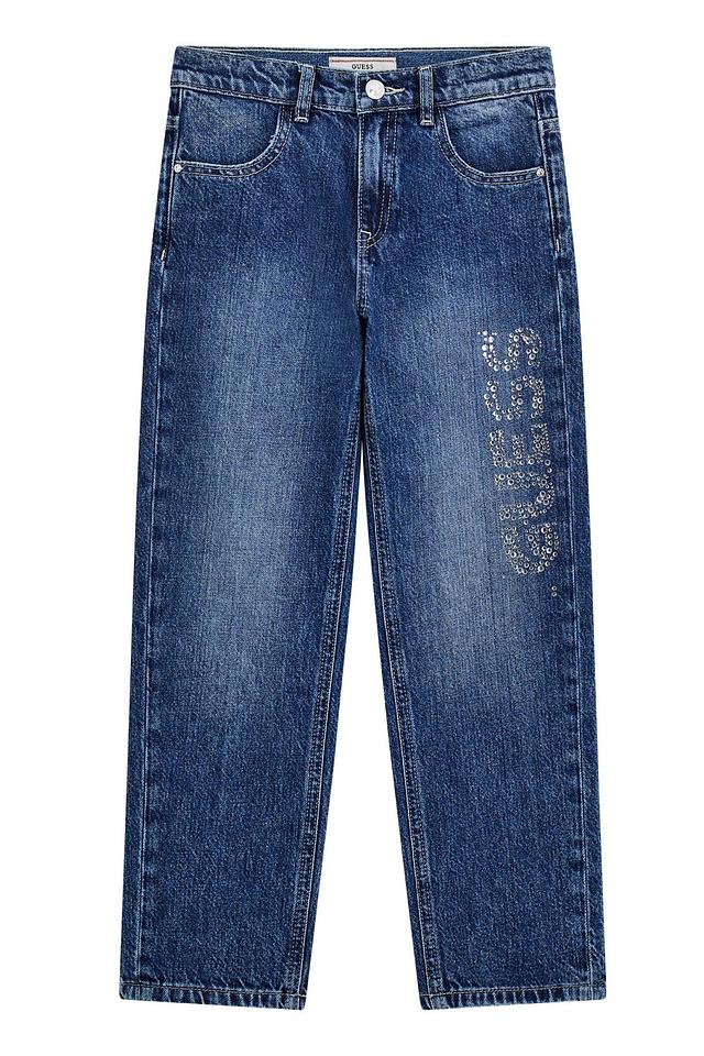Джинсы Guess для девочек синие со стразами