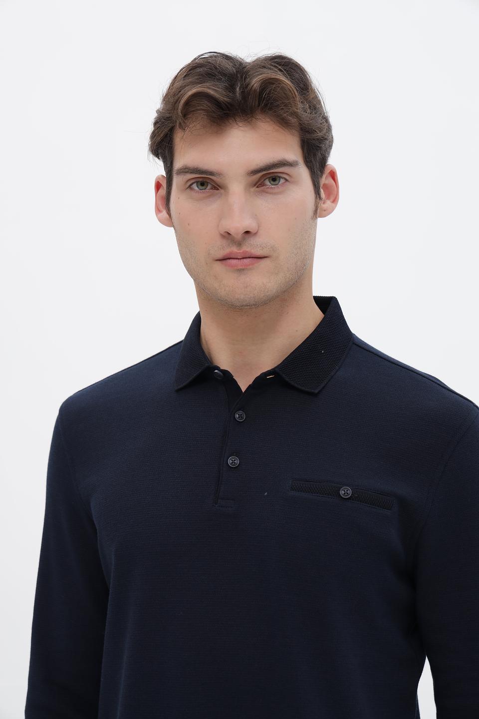 Джемпер Bugatti с воротником-поло тёмно-синий