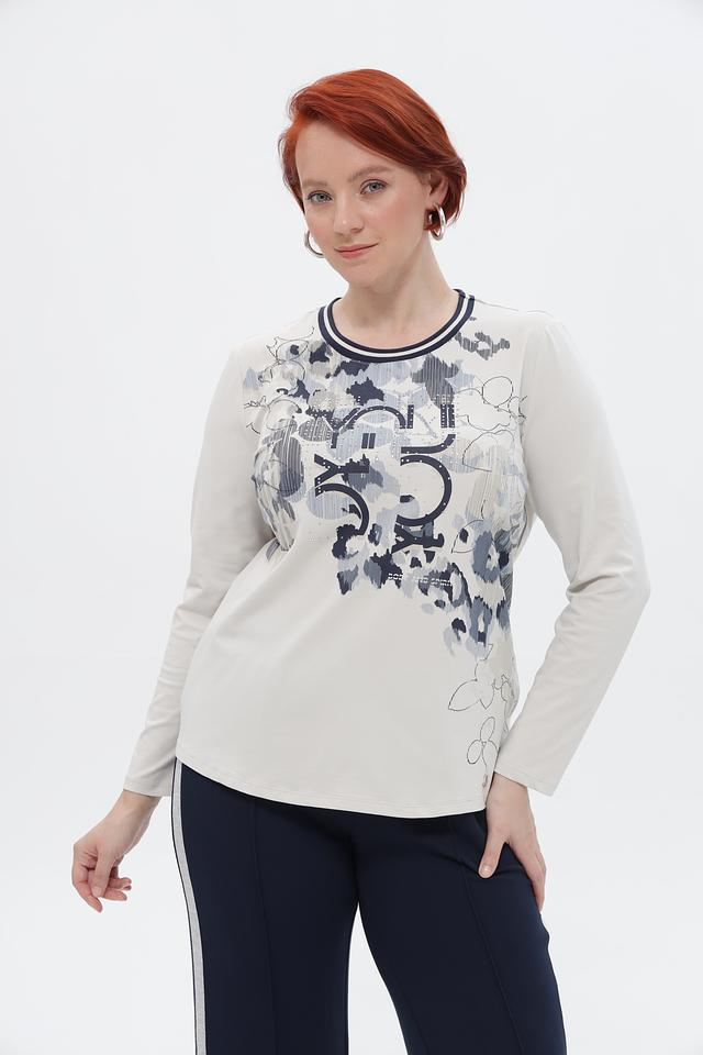 Блуза Lebek с принтом бежевая
