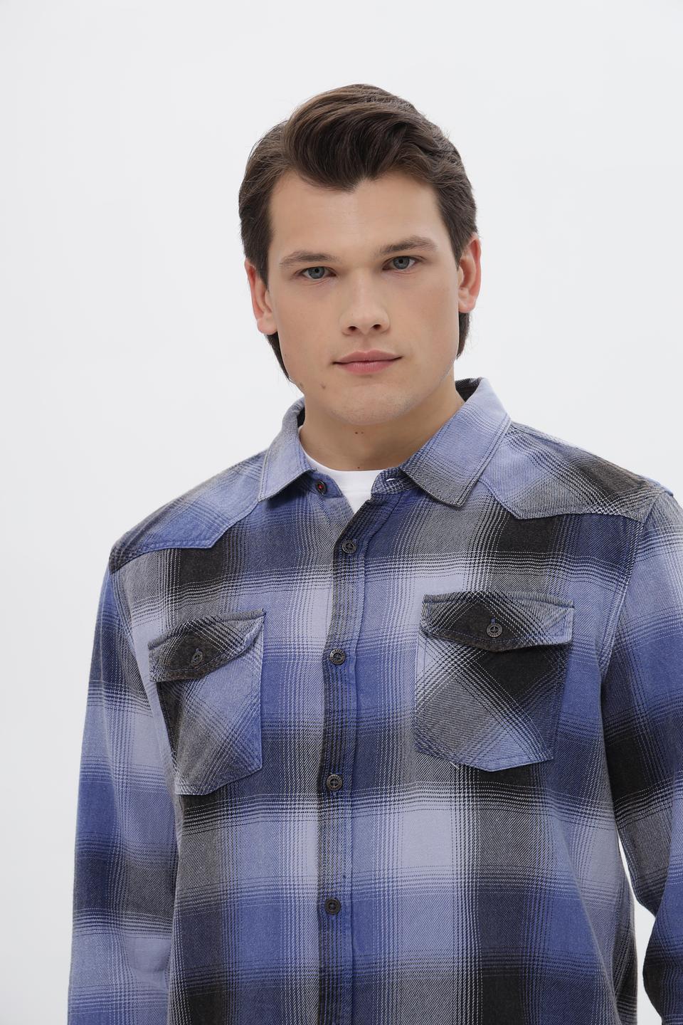 Рубашка Time Zone в клетку синяя