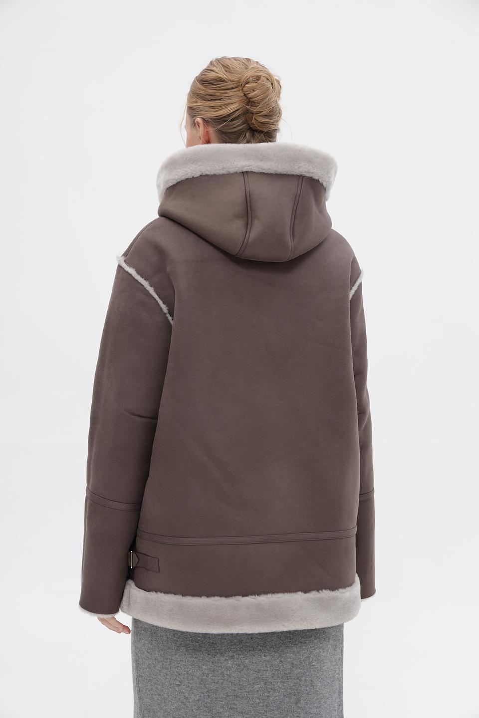 Дублёнка Electra style с капюшоном серая