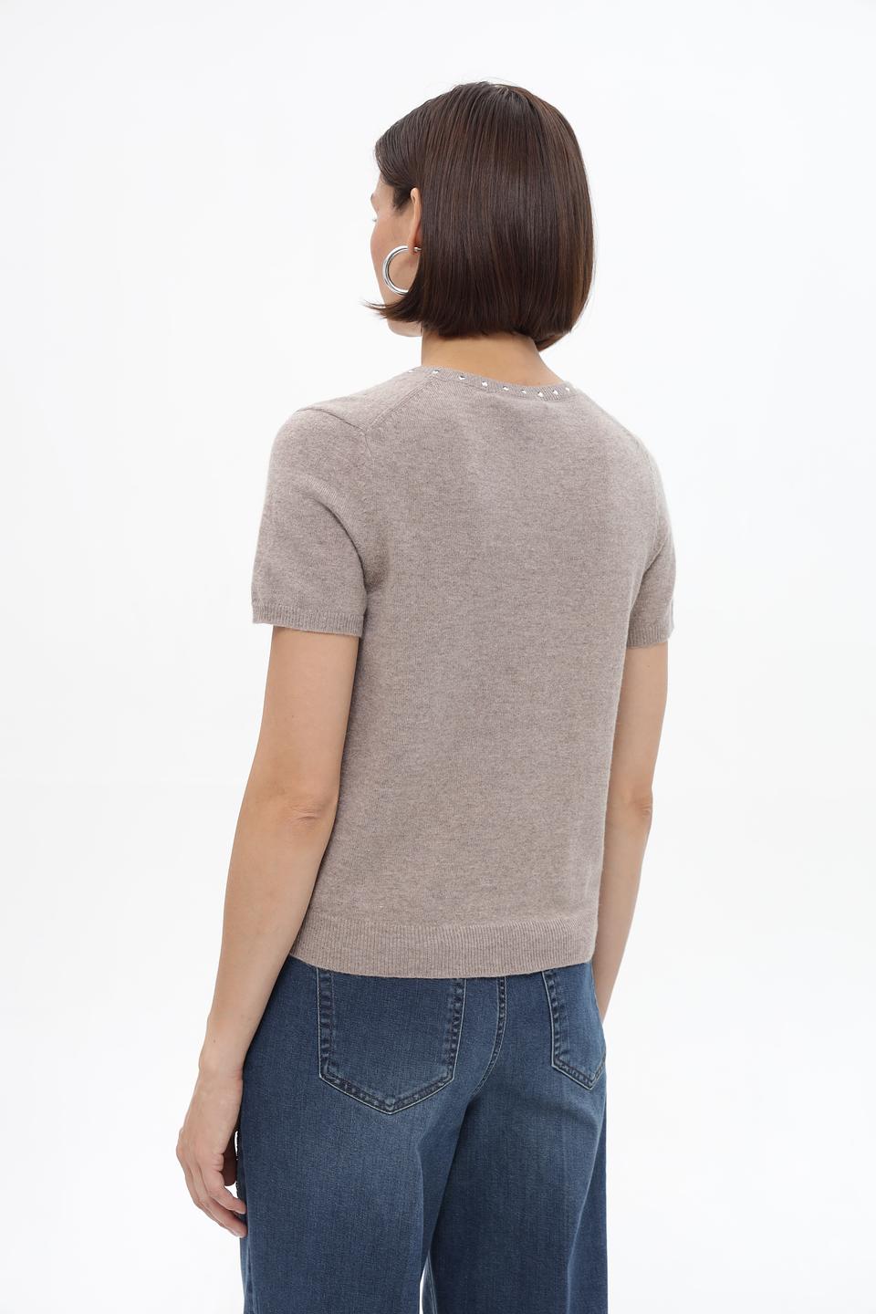 Пуловер Oui с жемчугом бежевый