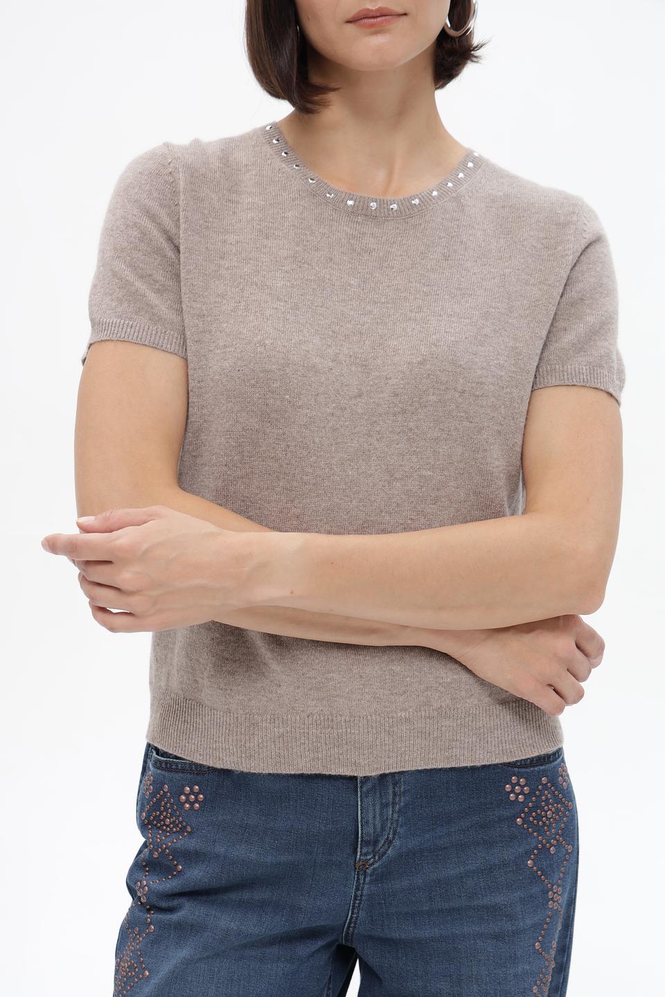 Пуловер Oui с жемчугом бежевый