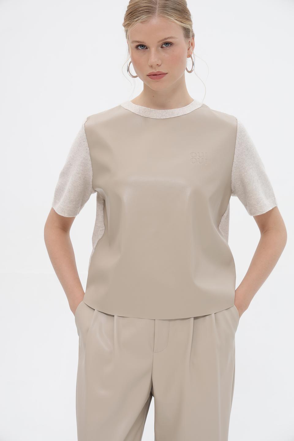 Пуловер Oui комбинированный бежевый