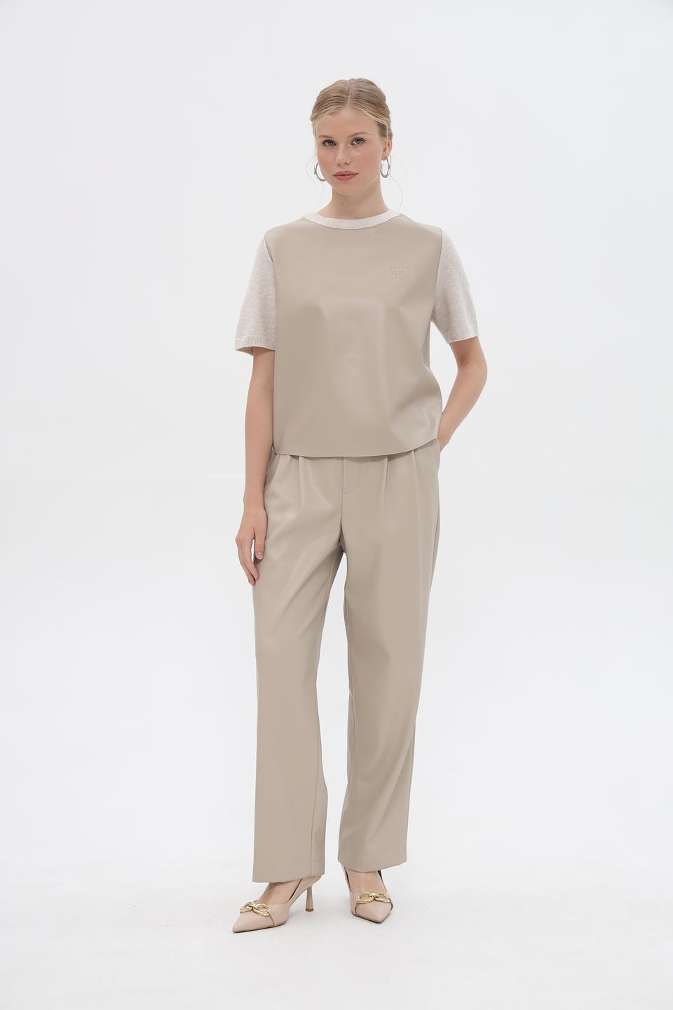 Пуловер Oui комбинированный бежевый