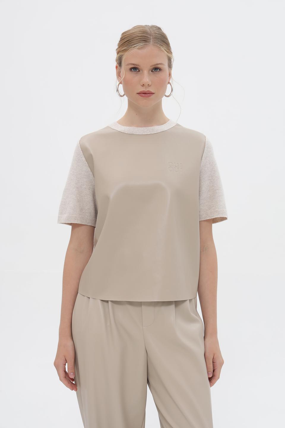 Пуловер Oui комбинированный бежевый